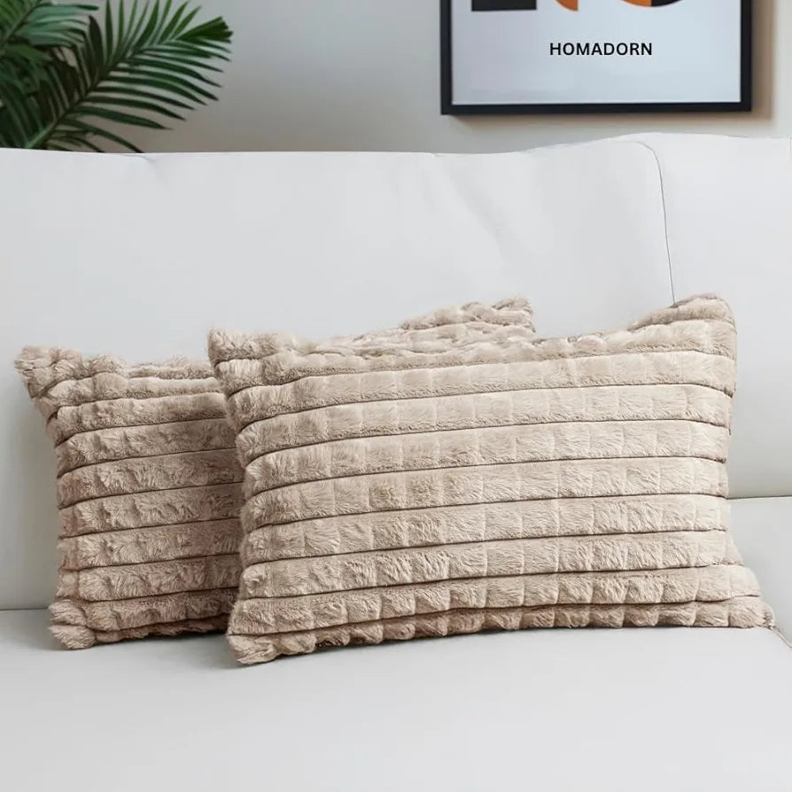 HOMADORN Luxury Plush Fur Reversible Cushion Cover Ultra Soft & Cozy 