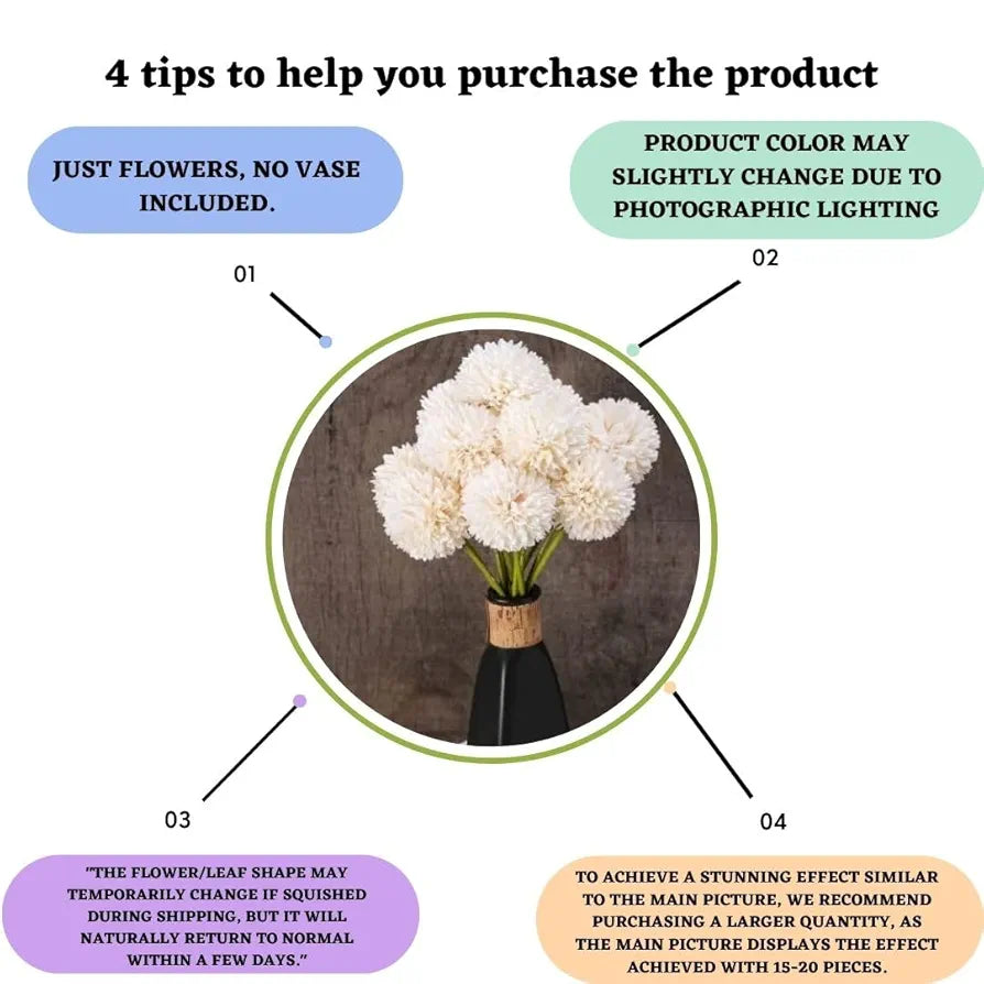 SATYAM KRAFT 5 Pcs Artificial Chrysanthemum Hydrangea Ball Flower Sticks for Home, Office, Bedroom, Balcony, Living Room, Wedding & Craft Decoration  