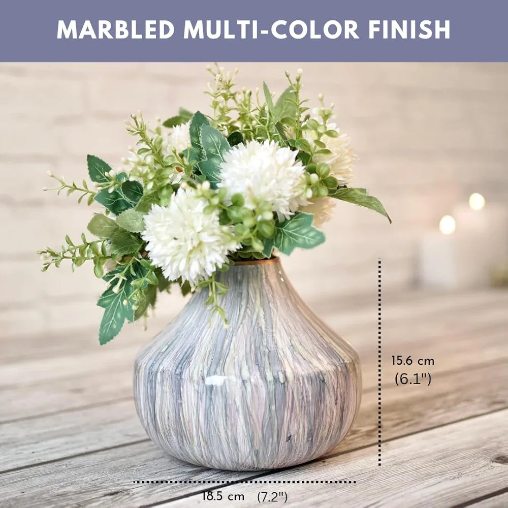BEHOMA Metal Oval Flower Vase for Home Decor Bedroom Living Room Office Wedding|Table Decorative Item for Festivals Birthday Off Multicolour Cosmic Large 1Pc