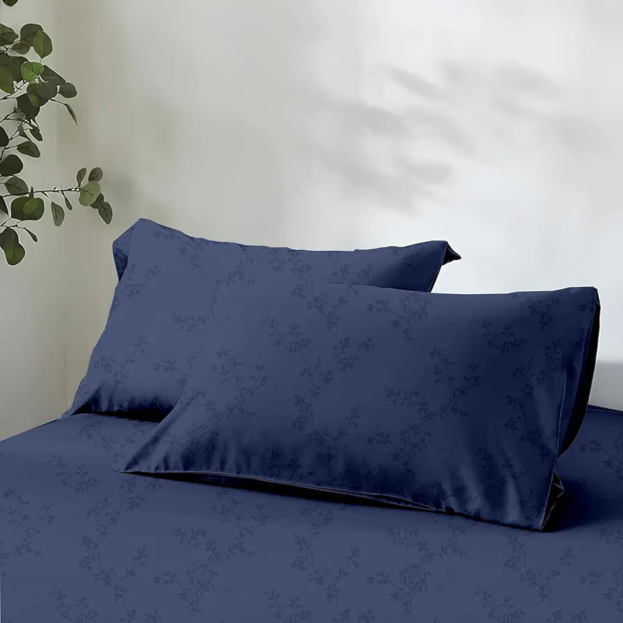 Trance Home Linen 100% Egyptian Cotton300TC Long Staple Jacquard Weave Bed Sheets Elastic Fitted Bedsheet Super Queen Bed Size Elasticated Fitted Bedspread with 2 Pillow CoversQueen 