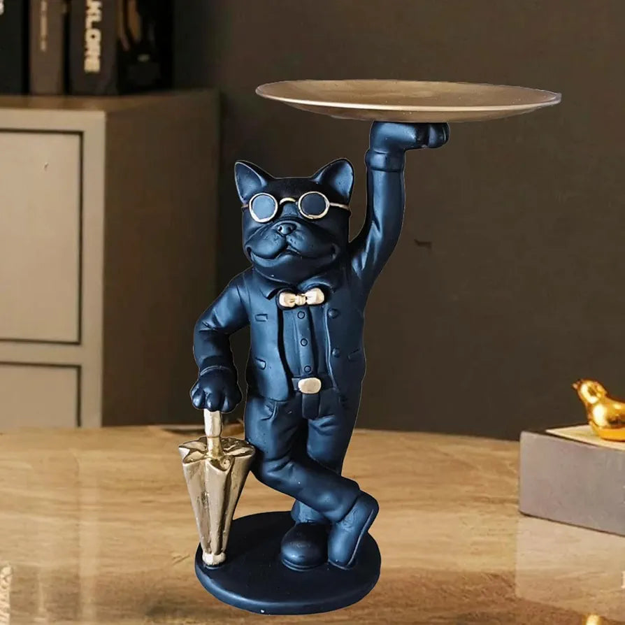 ALILA Bulldog Animal Figurine Sculpture Statue Dog for Table Tray Keys Storage Jewelries Holder Home Living Room Interior Desk Decoration Key Bowl Office Decor, 10 inches