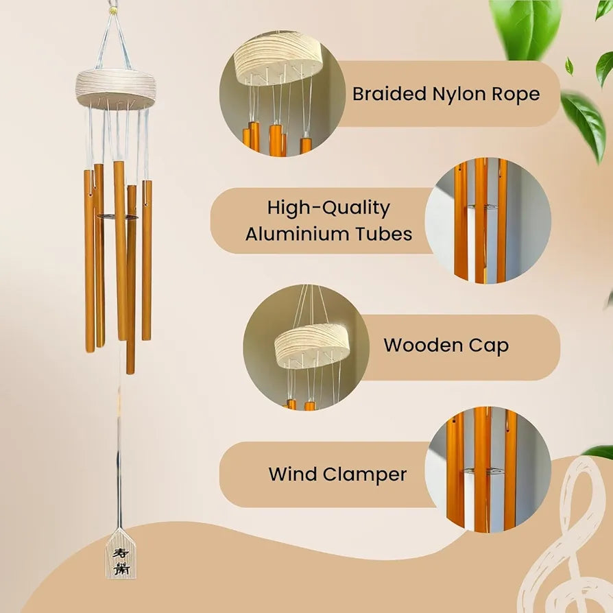 Plus Value 5 Pipe Wind Chimes for Balcony Home Positive Energy Decor Garden Outdoor Feng Shui Metal Hanging Bells Big Size 