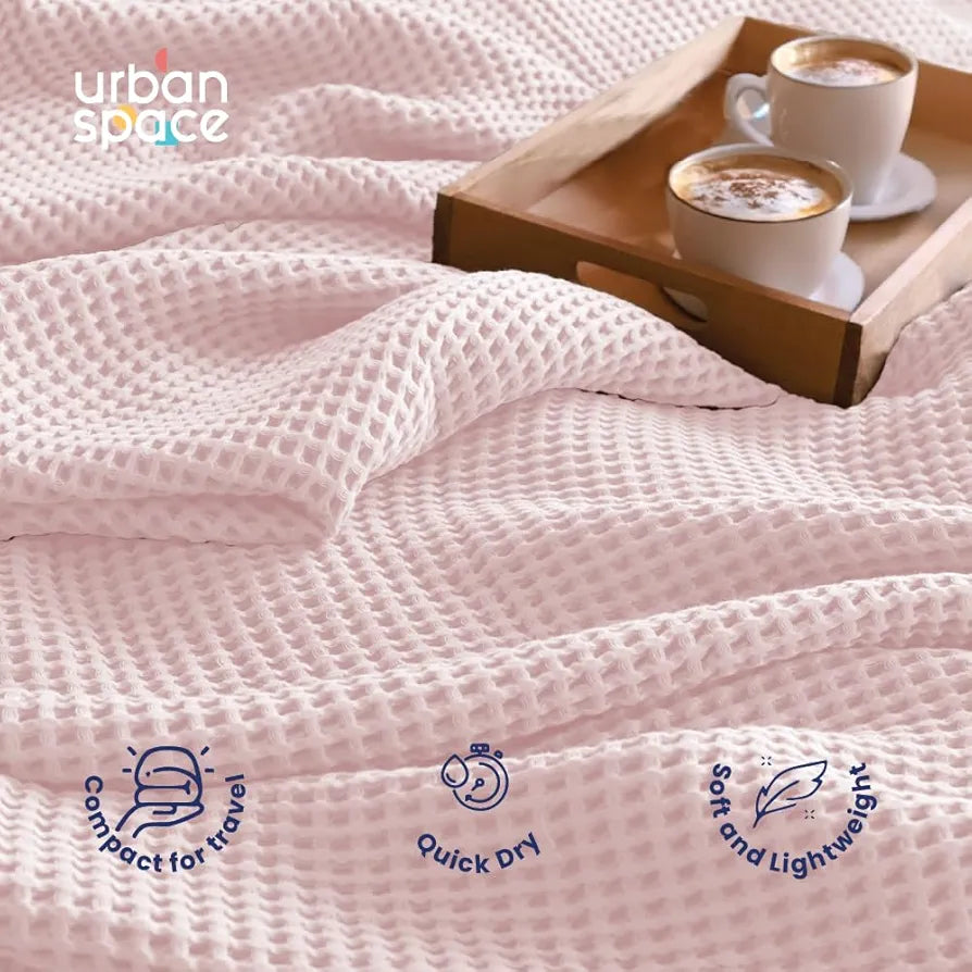 Urban Space 100% Cotton Waffle Throw Blanket, Soft Decorative Throw for Living Room, Sofa, Chair and Couch, Handmade,Reversible and Breathable Throw with Tassels 