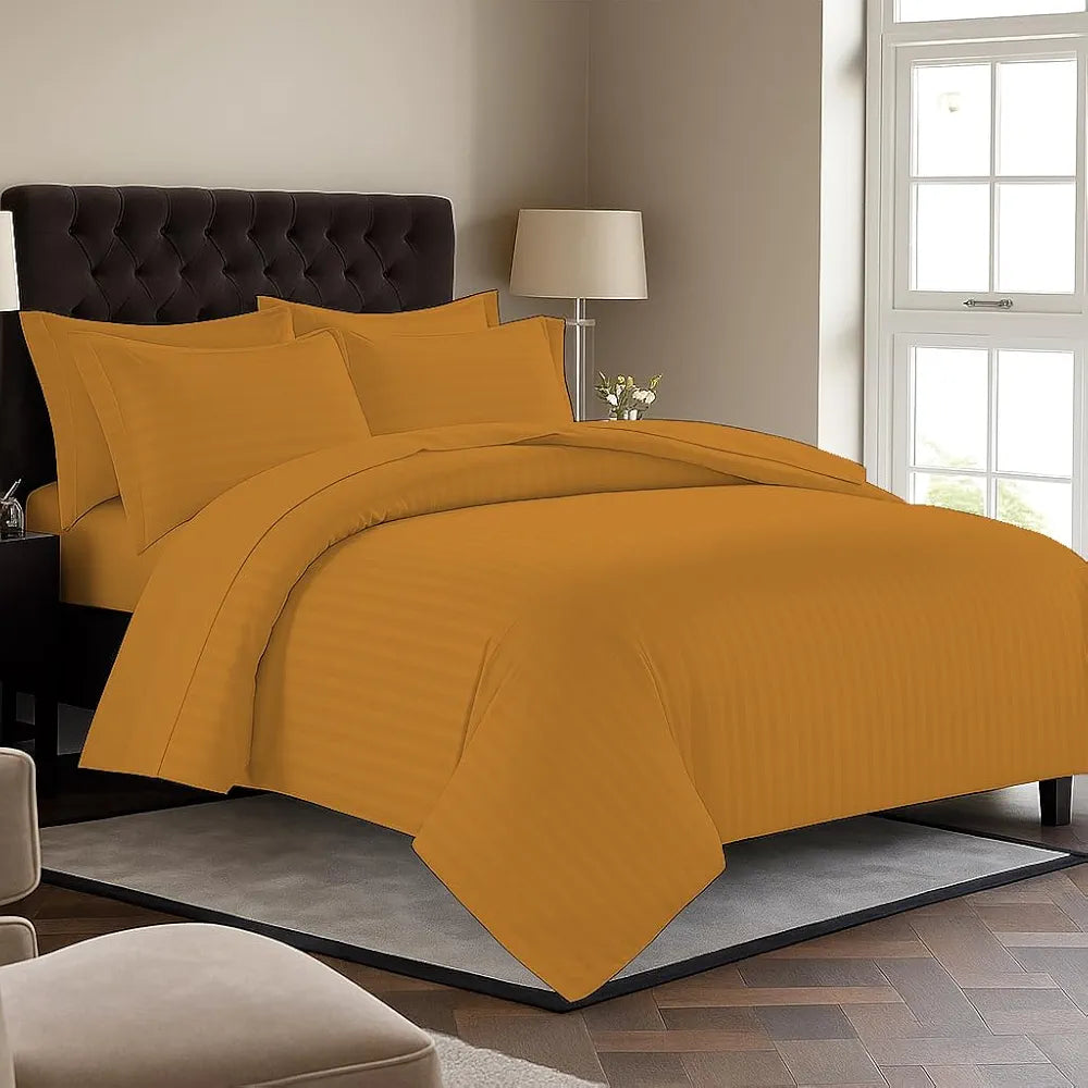 Trance Home Linen Zippered 100% Cotton 200 TC Satin Stripe Queen Duvet Cover Quilt Cover Razai Comforter Cover with 2 Pillow Covers 