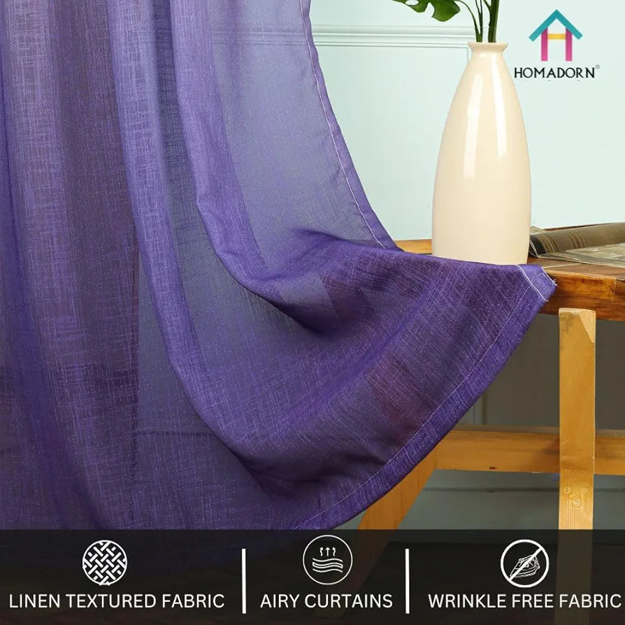 HOMADORN Ombre Printed Linen Textured Sheer Curtains for Living Room, Bedroom, Dining Room, Kitchen, Bathroom 