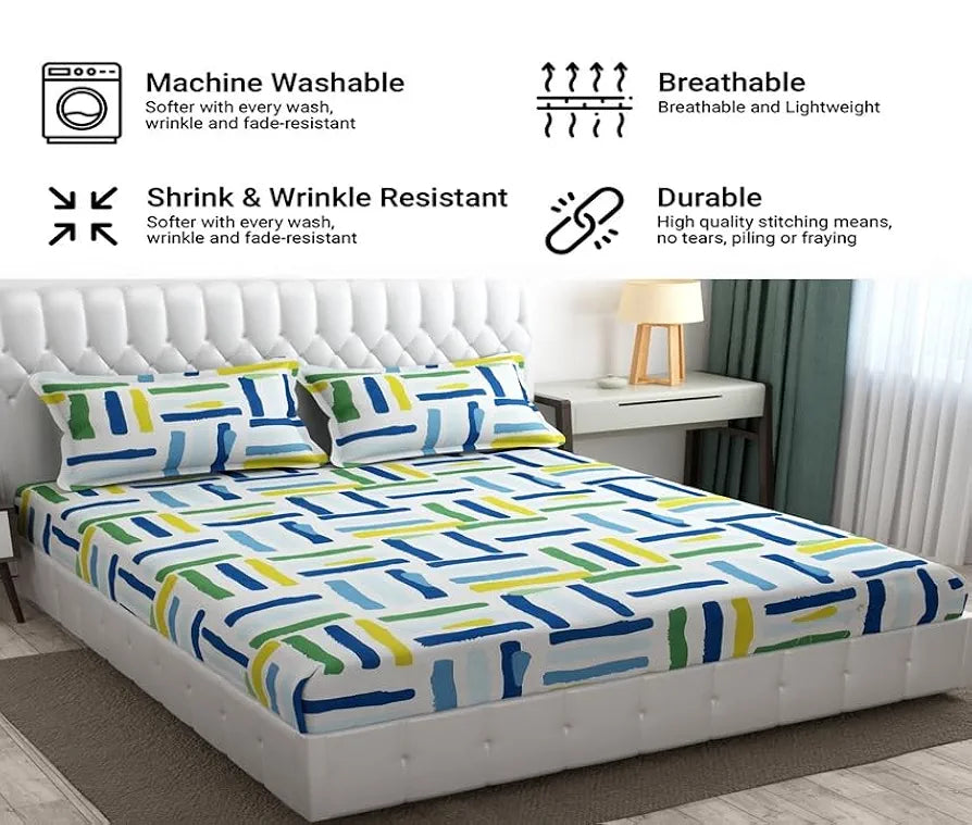 FRESH FROM LOOM Microfiber Rotary Printed Bed Sheet Set - King Size, Hypoallergenic, Wrinkle Free with 2 Pillow Covers , 144 TC