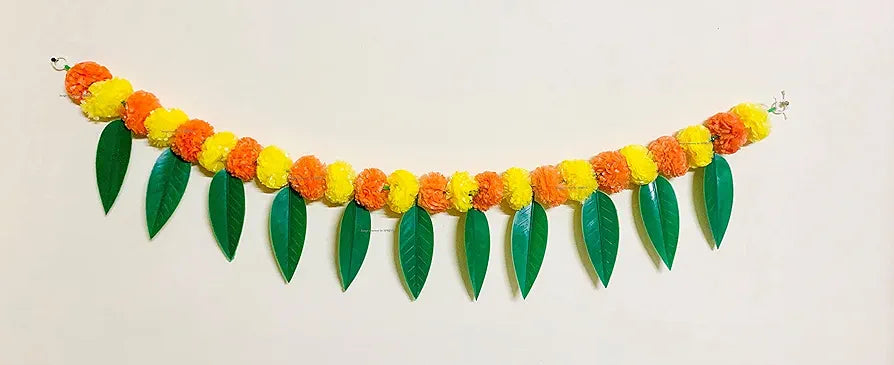 SPHINX Artificial Marigold &Mango Leaves Simple Door-Window toran/Door hangings/Festive Decorations - Approx.100 cms/40 Inches/3.33 Ft. - 