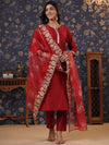 House of Pataudi Round Neck Kurta With Trousers & Dupatta