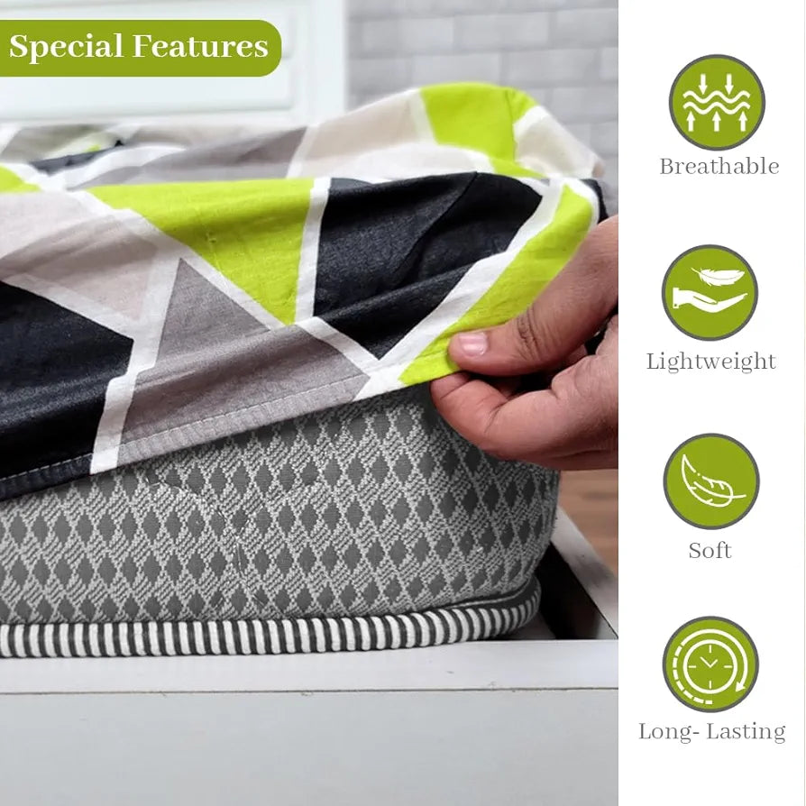 Divine Casa 144 TC 100% Cotton Abstract Print Green Super Soft Bedsheet Elastic Fitted King Size Bed - 78 x 72 inches