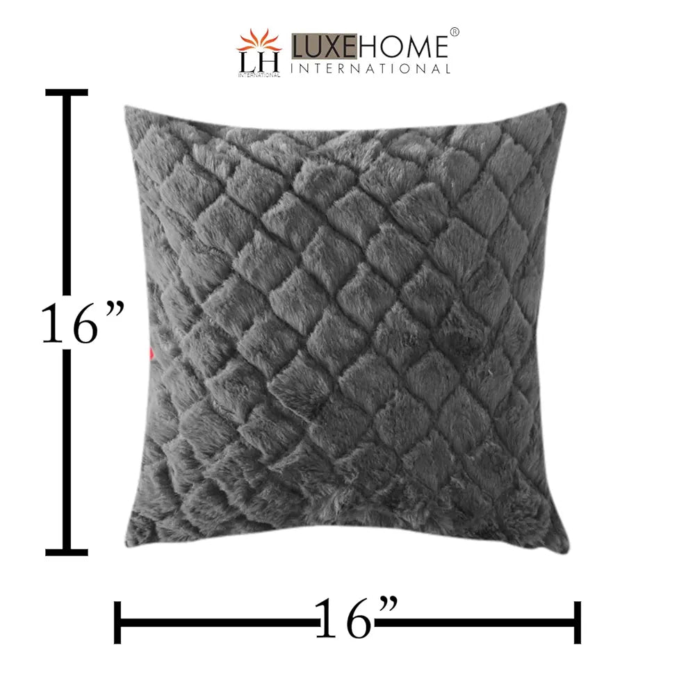 Luxe Home Cushion Cover 16 inch x 16 inch Duble Side Rabbit Fur Diamond Design Covers Set of 2 for Sofa, Bedroom, livingroom 