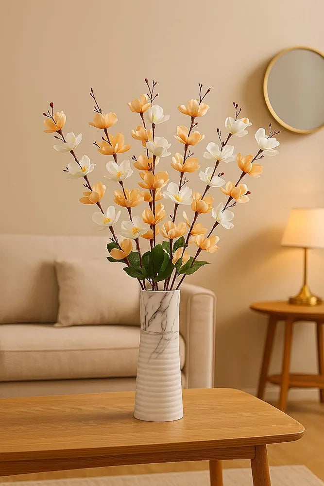 ARTSY® Artificial Flowers Bunch for Decoration Cherry Blossom, Ideal for vase, Home, Office Decor, Gifts, Craft, Artificial Plants for Decoration, Without vase, Peach Mix, 55 cm Height, Fabric