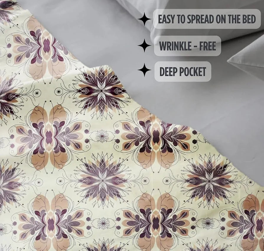 Floral Printed Cotton Feel Double Bedsheet with 2 Pillow Covers |200 Tc Soft, Breathable & Wrinkle-Free| Premium Printed Bedsheet for Home Bedroom 