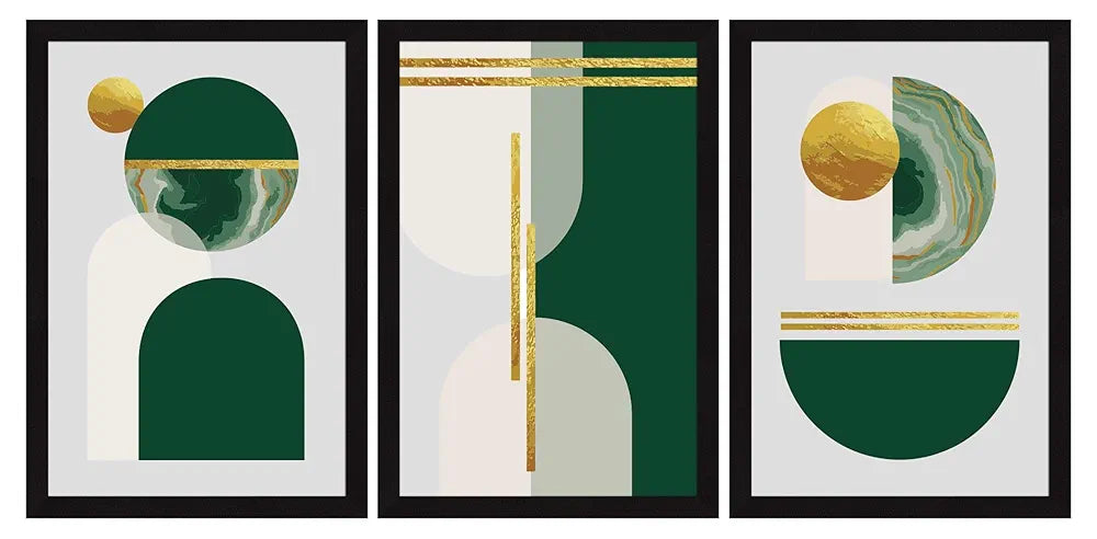 ArtX Paper Boho Aesthetic Wall Painting For Living Room Decoration Big Size, Framed Painting for Wall Decoration, Wall Decor For Bedroom, Multicolor, 37.5 x 18.5 inches, Set Of 3