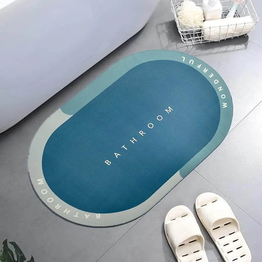 Status Contract Blue Bathroom Water Absorbing Mat, Non Slip mat for Bathroom Quick Dry Dirt Barrier Rubber Backed Anti-Slip Floor Mat for Home, Kitchen  