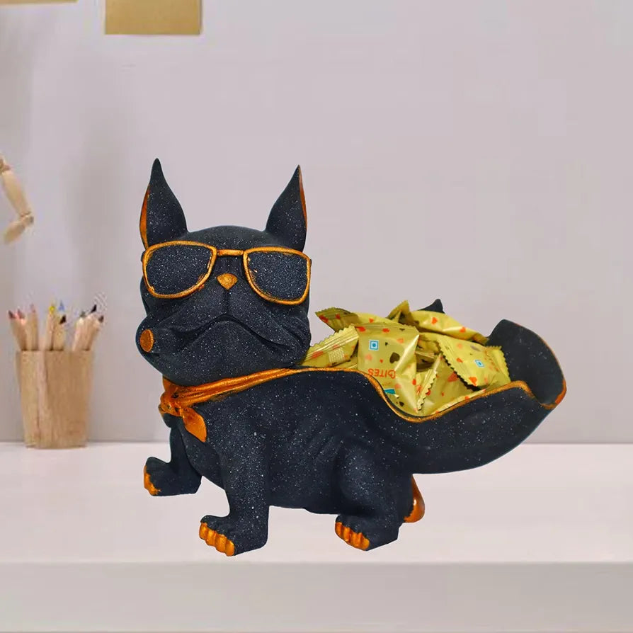 JAIPUR ACE Resin Cool Bulldog Design Storage Holder Dog Showpiece | Animal Figurines for Home Shelves Decor | Showpiece for Home & Office Decor | Handcrafted Pug Dog Basket