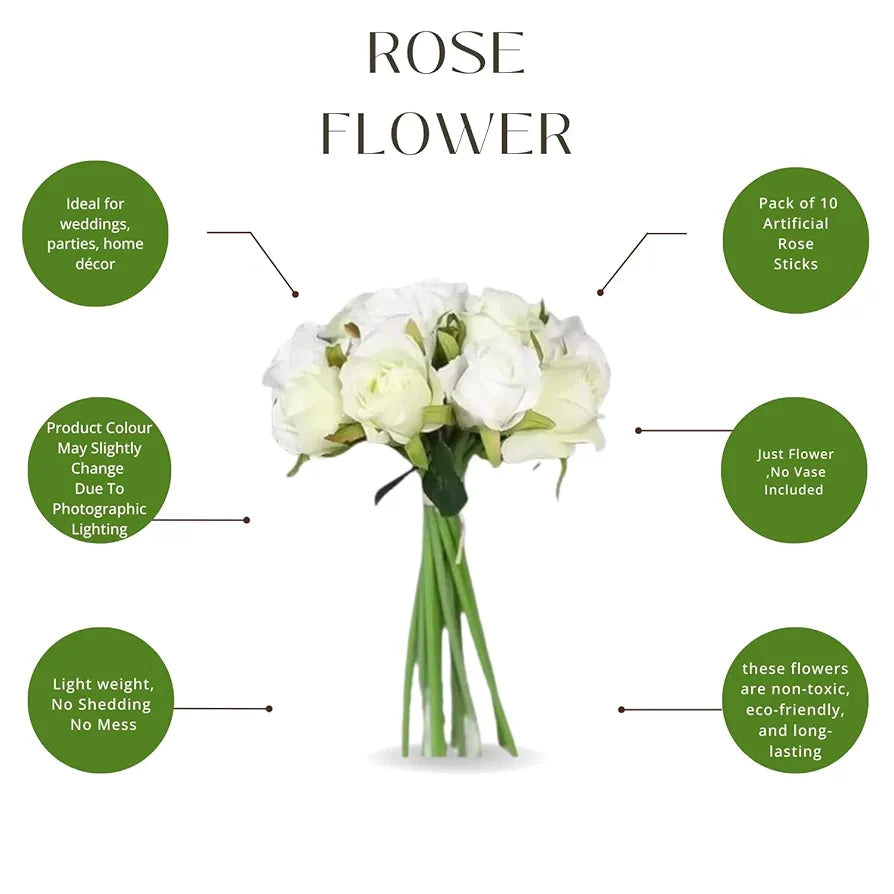 VERVENIX Set of 12 Artificial Rose Flower Bunches for Vase  – Premium Decorative Gift Items for Living Room, Bedroom, Wedding, Party, and Events 