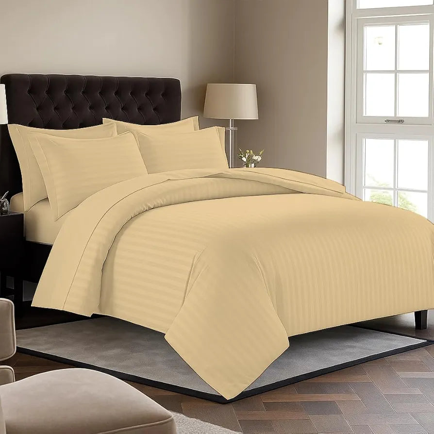 Trance Home Linen Zippered 100% Cotton 200TC Satin Stripe King Size Duvet Cover Quilt Cover Blanket Cover Razai Comforter Cover with 2 Pillow Covers 