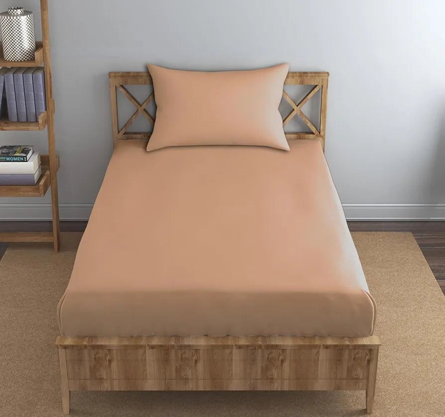 Trance Home Linen 300TC Pure 100% Cotton Single Size Solid Fitted Bedsheet with 1 Pillow Cover -, Small_Single