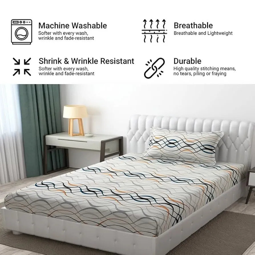 FRESH FROM LOOM Bedsheet Single Size,Microfiber Bed Sheet for Single Bed,Floral Design Bed Spread with 1 Pillow Covers,Wrinkle Free Hypo-Allergenic Bedsheets/Bedcover,144 TC