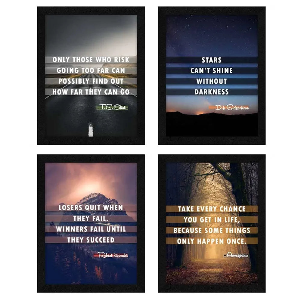 ArtX Paper Motivational Quotes Wall Art Painting, Framed Poster, Multicolor, Inspirational, 10 X 13 Inches, Set of 4