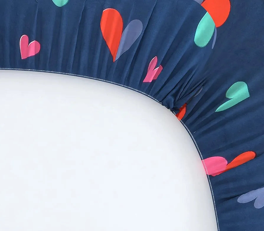 THE HOME STYLE Cotton Feel Glace Cotton Elastic Fitted All Around Printed Full Length Single Bed Bedsheet With 1 Pillow Cover,300 TC