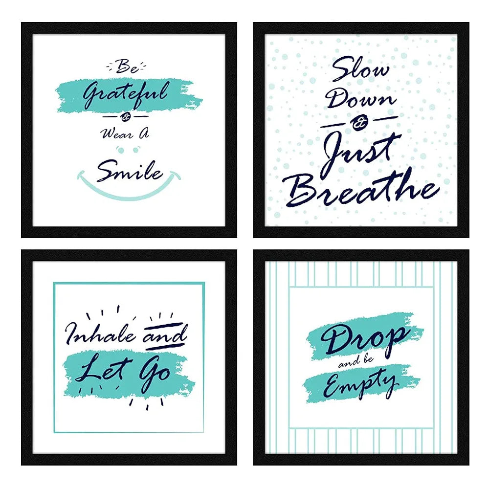 ArtX Paper Inspirational Smile Quote Wall Art Painting, Framed Paintings For Home Office Decor 20 X 20 inches, 10.0 X 10.0 each, Multicolor Posters With Frame, Set of 4