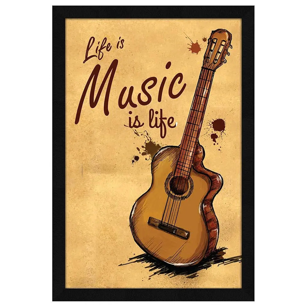 ArtX Paper Music Is Life Motivational Quote Framed Wall Art Painting, wall decor for living room, Multicolor, Alphabets, 12.5 X 18.5 inches, Set of 1