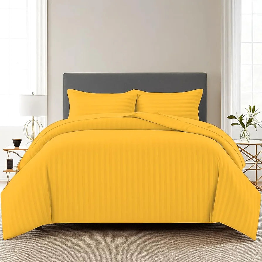 Trance Home Linen Zippered 100% Cotton 200TC Satin Stripe King Size Duvet Cover Quilt Cover Blanket Cover Razai Comforter Cover with 2 Pillow Covers 