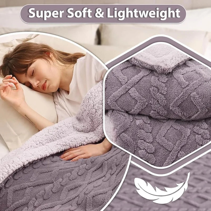 Flannel with Sherpa Luxurious Super Soft Fluffy Cozy Fuzzy Warm Reversible Single Bed Blanket for Winter 500GSM Blanket/Quilt Rajaai - Color- Levender, 220 x 150 Cm, Weight- 2kg