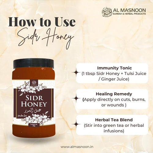 AL MASNOON Sidr Honey 1kg – Pure & Natural Wild Beri Honey | Raw Unprocessed Honey from Sidr Trees | Immunity Booster | Ayurvedic | No Additives or Preservatives | Pack of 1