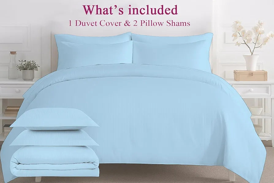 Trance Home Linen Zippered 100% Cotton 200TC Satin Stripe King Size Duvet Cover Quilt Cover Blanket Cover Razai Comforter Cover with 2 Pillow Covers 