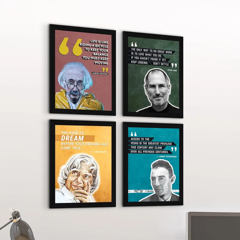 ArtX Paper Famous Scientists Motivational Quotes Wall Frame Art Painting, Multicolor, Inspirational, 10 X13 in, Set of 4