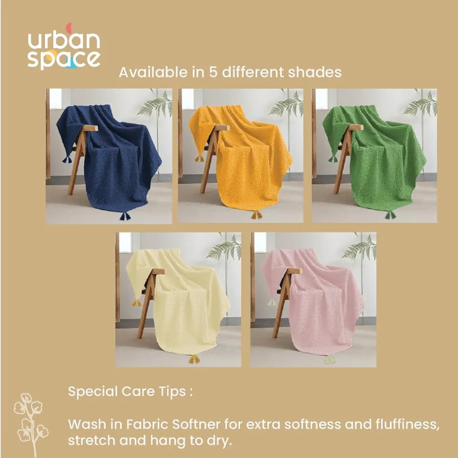 Urban Space 100% Cotton Waffle Throw Blanket, Soft Decorative Throw for Living Room, Sofa, Chair and Couch, Handmade,Reversible and Breathable Throw with Tassels 
