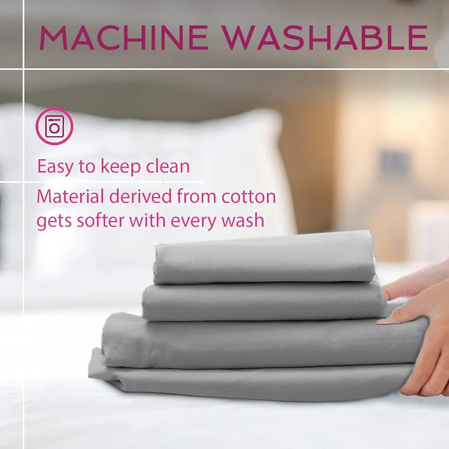 Trance Home Linen Premium 300 TC Pure 100% Cotton Single Size Fitted Bedsheet with 1 Pillow Solid Cover 