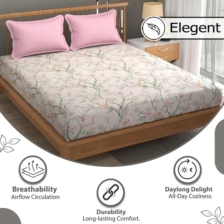 FRESH FROM LOOM Floral XXL Microfiber Soft Cotton King Size Bedsheet for Double Bed 2 Pillow Cover | 240 TC King Size Soft Bed Sheet |Hypoallergenic Anti Fade Bed Cover 