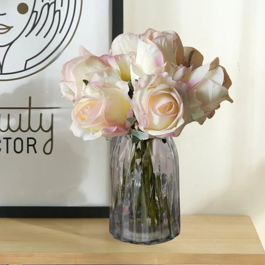 SATYAM KRAFT 1 Bunch Artificial Rose Flower  for Home Decor, Office, Bedroom, Balcony, Living Room, Table Decoration Items   Fabric