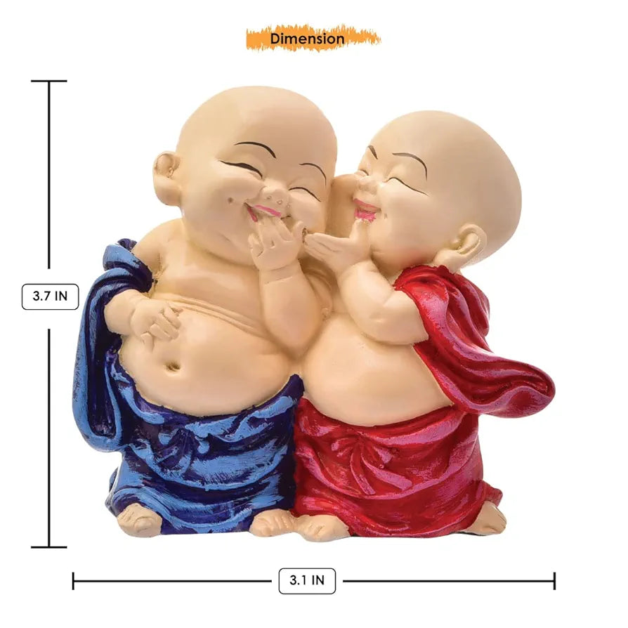 Karigaari India Handcrafted Resine Little Laughing Buddha Monk Sculpture | Showpiece for Home Décor and Office, Blue
