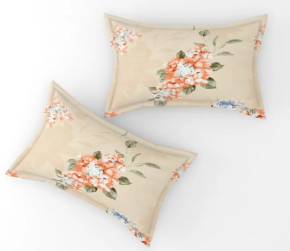 FRESH FROM LOOM Elastic Fitted Floral Bed Sheets King Size Bed with Two Pillow Cover,Soft Glace Cotton Bed Covers for Mattresses Tuck in,,Rose Beige),144 TC