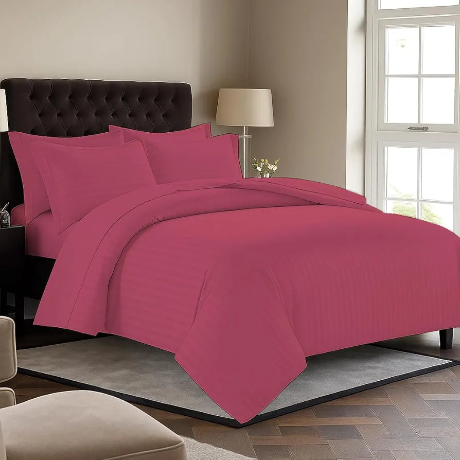 Trance Home Linen Zippered 100% Cotton 200TC Satin Stripe King Size Duvet Cover Quilt Cover Blanket Cover Razai Comforter Cover with 2 Pillow Covers 