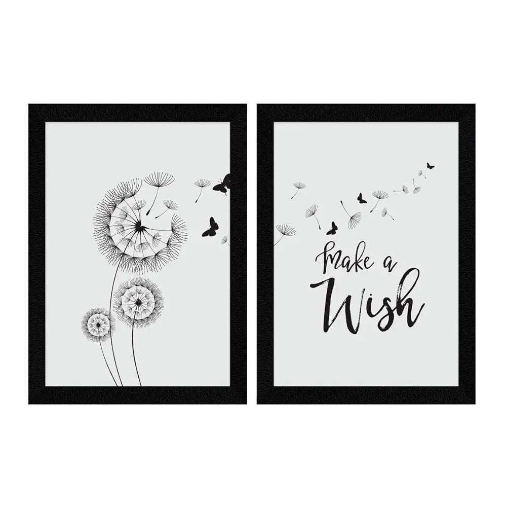ArtX Paper Make A Wish Motivational Quotes Wall Frames, Inspiring Quotes For Home, Office and Study Room Decor, Multicolor Framed Posters, A4, Set of 2
