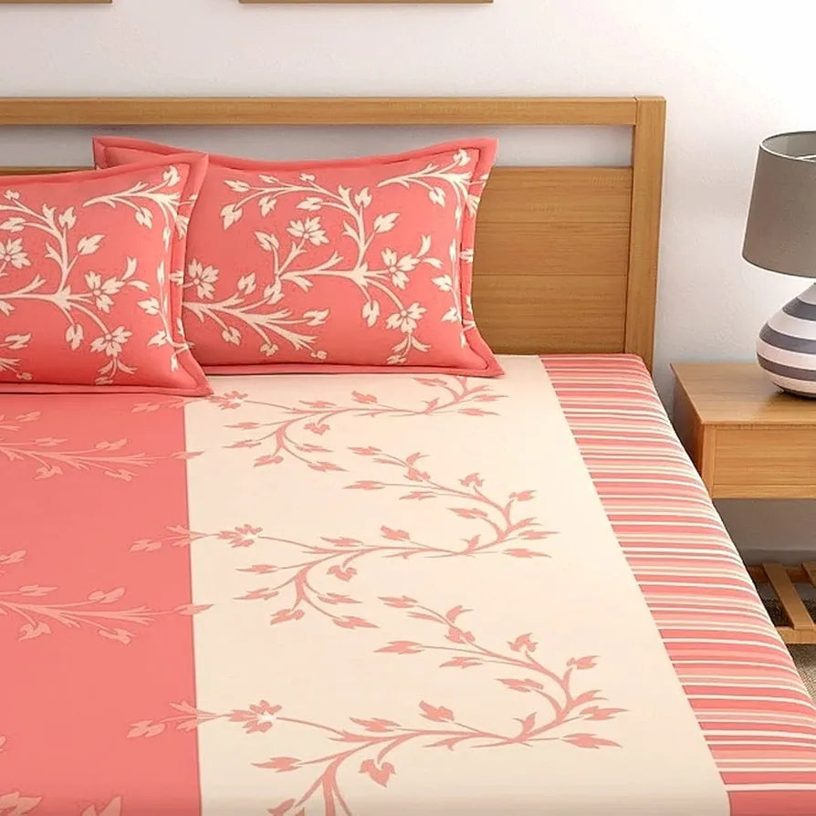 Dreamscape 100% Cotton King Bedsheet with 2 Pillow Covers - 