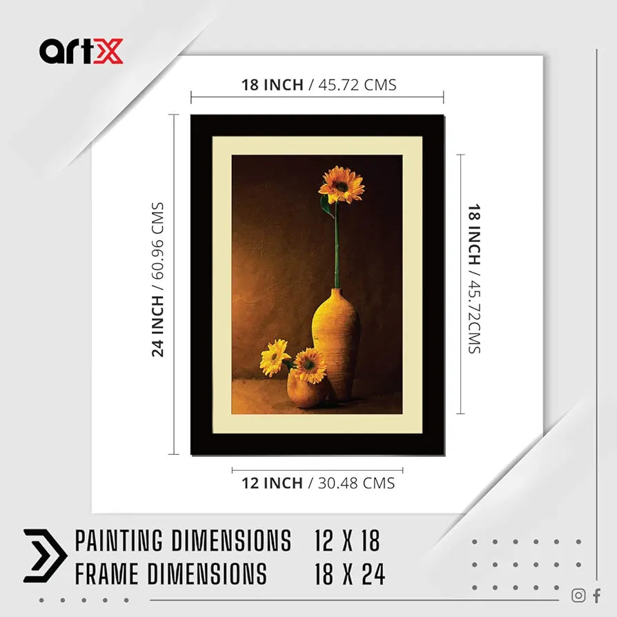 ArtX Paper Premium Sunflower With Vase Wall Art Painting, Multicolor, Floral, 18X24 in, Set of 1