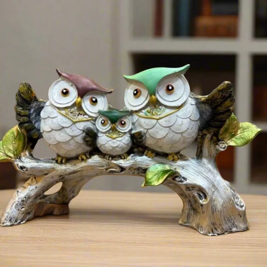 ALILA Elegant Owl Family Set Birds Tree Statue Showpiece for Good Luck Home & Living Room Decor Family Bonding Sculpture Unique Gift for Parents, Anniversary & Housewarming, 6 inches