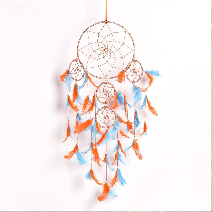 DULI Dream Catcher Traditional Indian Dreamcatcher Wall Art for Bedrooms, Home Wall, Hanging Design, Height 75 cm ,Metal, Feathers Dreamcatcher 