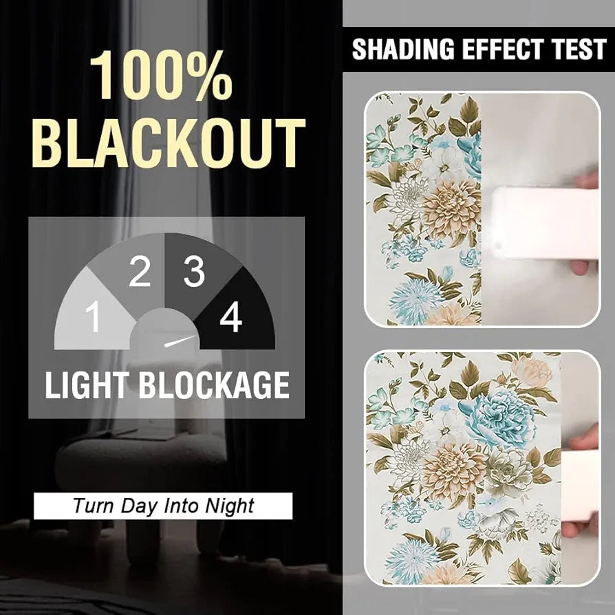 Cloth Fusion 100% Blackout Printed Premium Window Curtains 5 Feet Long Set of 2, Noise Reducing Blackout Curtains 5 Feet for Window with Grommet for Home Decor 