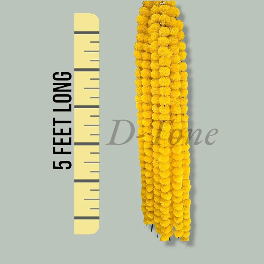 D-tone 5 Pcs Artificial Marigold Garland Mala Flower Genda Phool Long for Decoration, Home, Wedding, Festivals, Durga Pooja, Diwali, Ganesh Chaturthi 