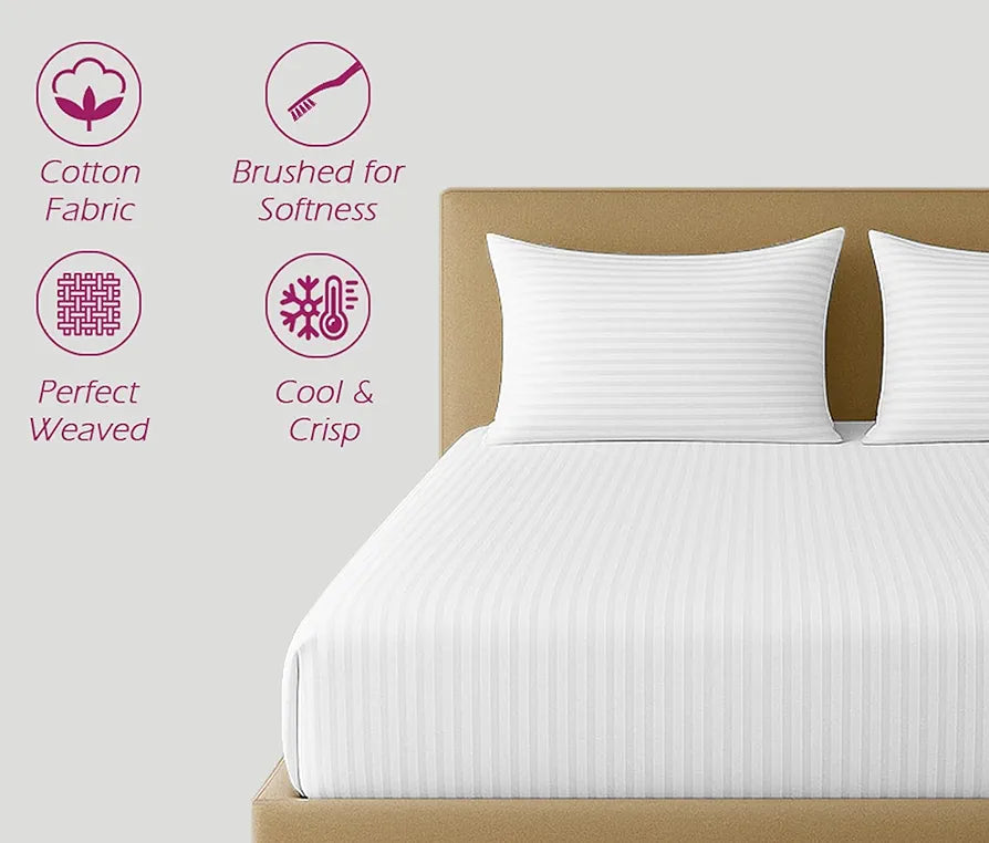 Trance Home Linen Cotton 300Tc Satin Stripe King Fitted Bed Sheet With 2 Pillow Covers , 300 tc