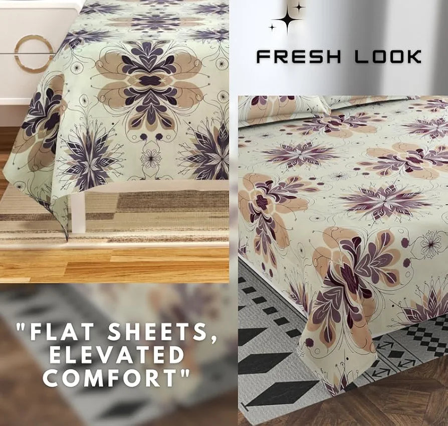 Floral Printed Cotton Feel Double Bedsheet with 2 Pillow Covers |200 Tc Soft, Breathable & Wrinkle-Free| Premium Printed Bedsheet for Home Bedroom 