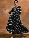 AKS Tie & Dye Printed Round Neck Embroidered Pure Cotton Fit & Flare Maxi Dress