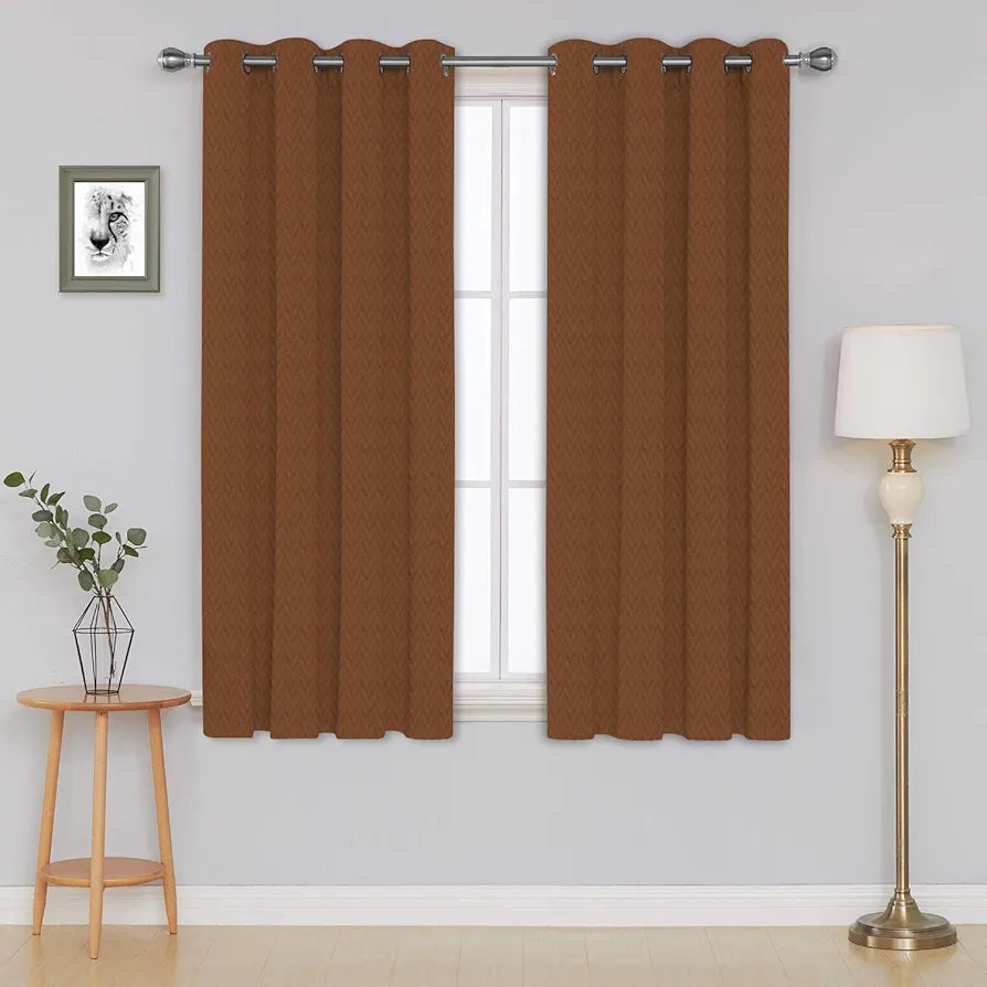 Divine Casa Polyester Window Curtains Pack of 2 | Textured Abstract Design for Stylish Decor | Size 5 Feet | Light Filtering & Durable Panels | Easy Care Fabric | Rust Brown